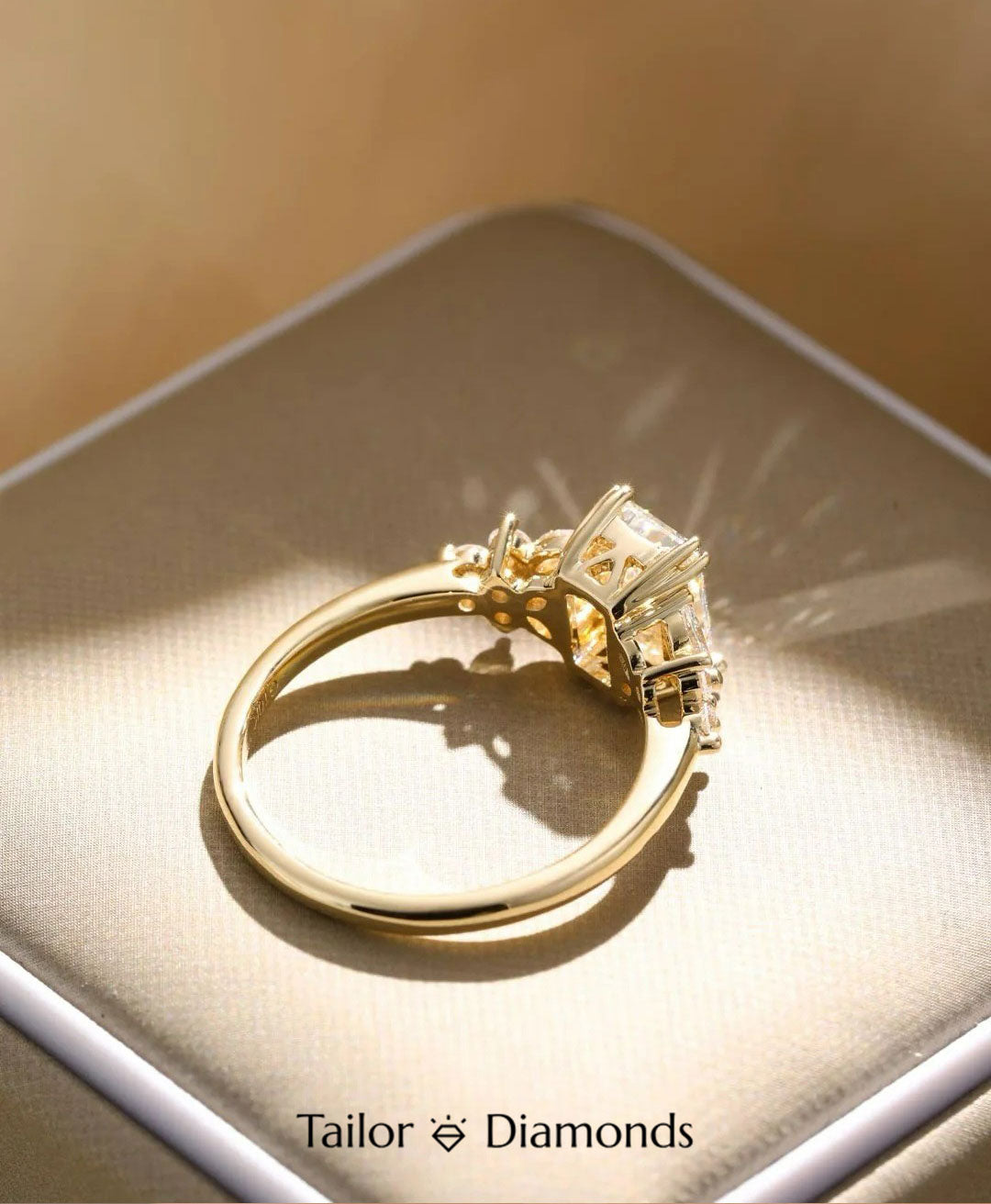 Gold Inlaid Rectangular White Diamond Ring