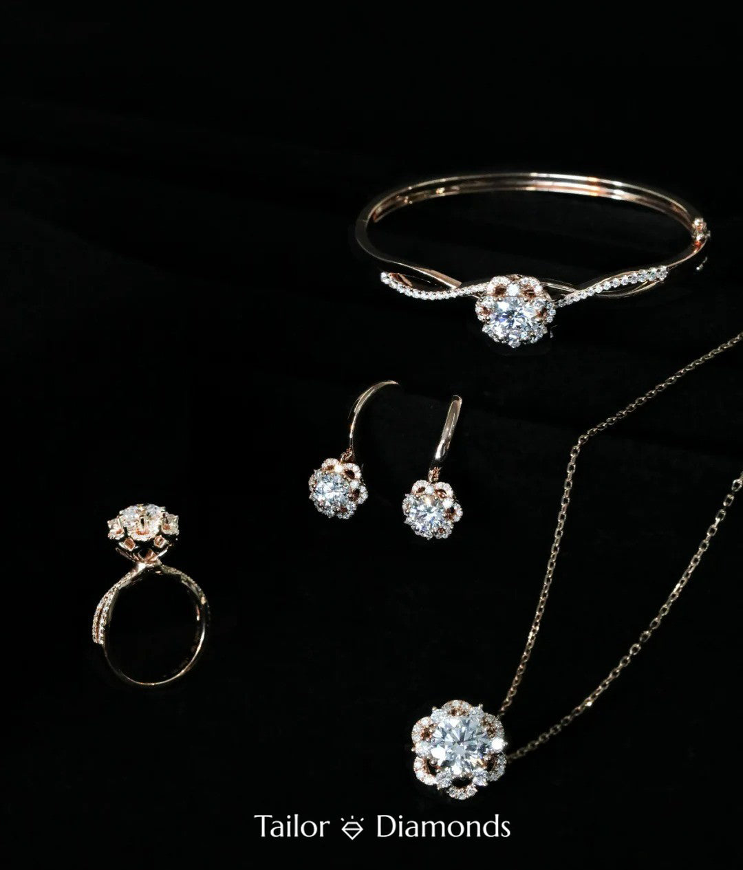 Rose Gold Six Prong Setting Cubic Zirconia Jewelry 4-Piece Set