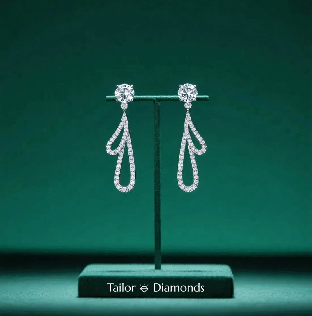 Silver Diamond Drop Tassel Ear Studs