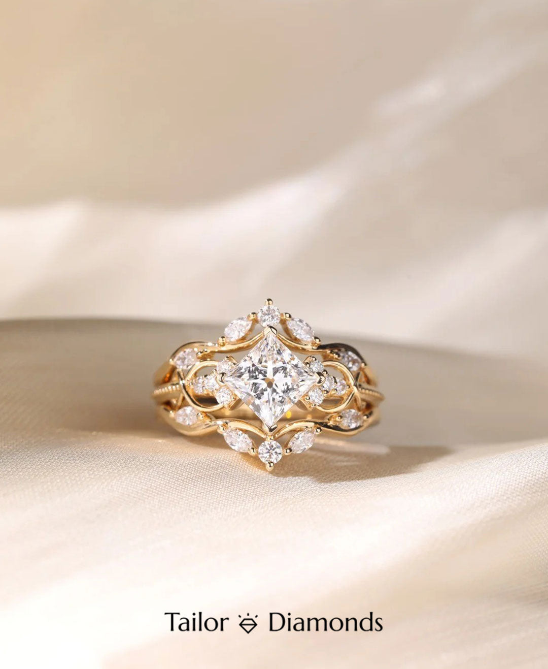 Twisted Vine Intertwined Princess Cut Diamond Ring