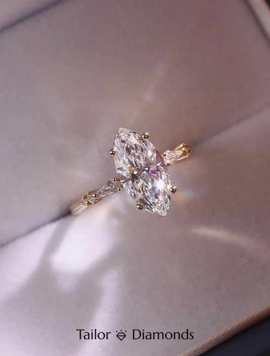 18K Yellow Gold Marquise Diamond Ring