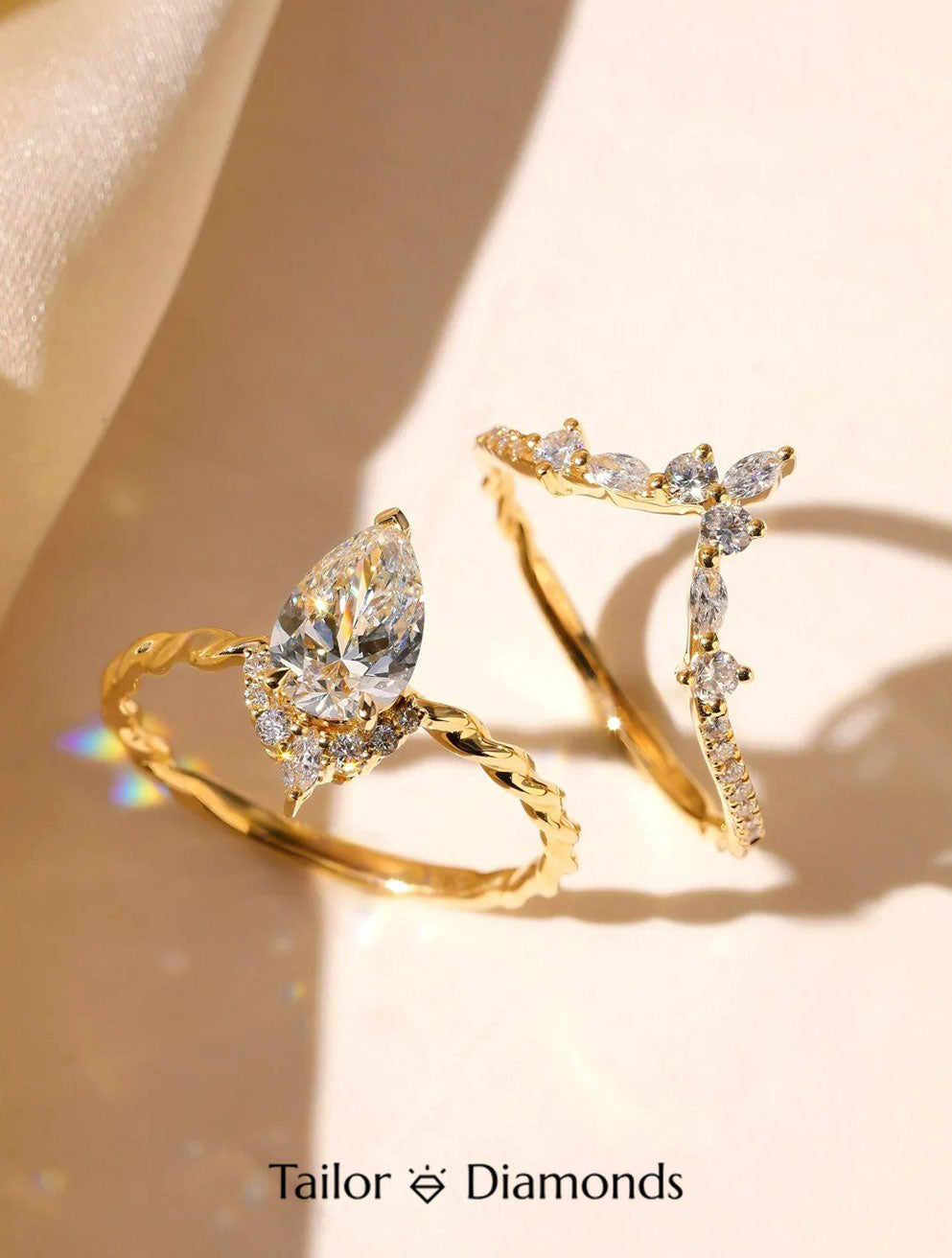 18K Yellow Gold Teardrop Shaped Diamond Ring