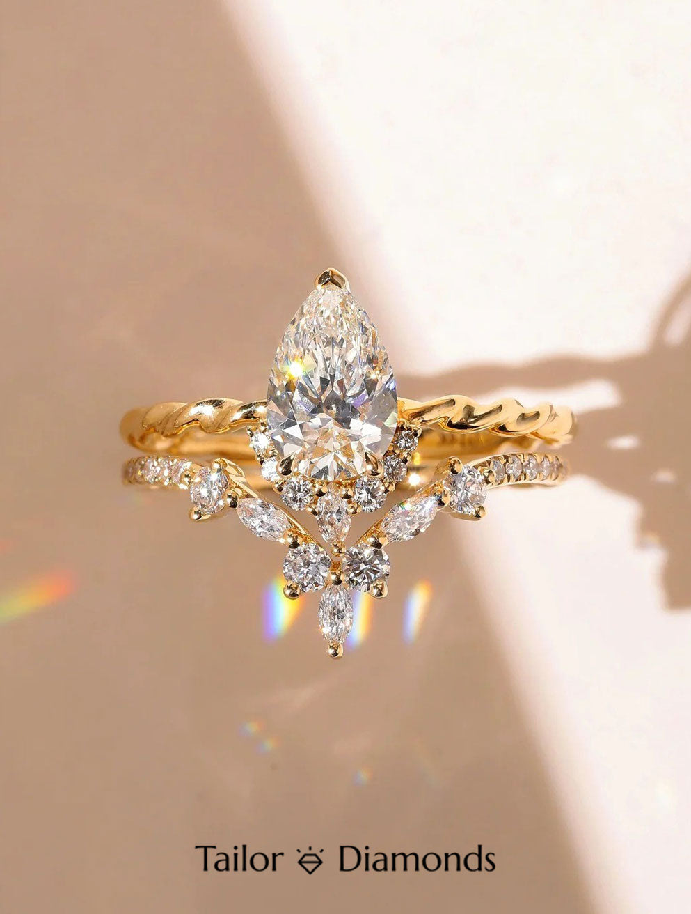 18K Yellow Gold Teardrop Shaped Diamond Ring