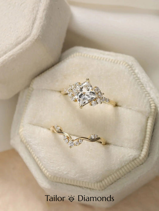 18K Yellow Gold Twisted Arm Square Diamond Ring