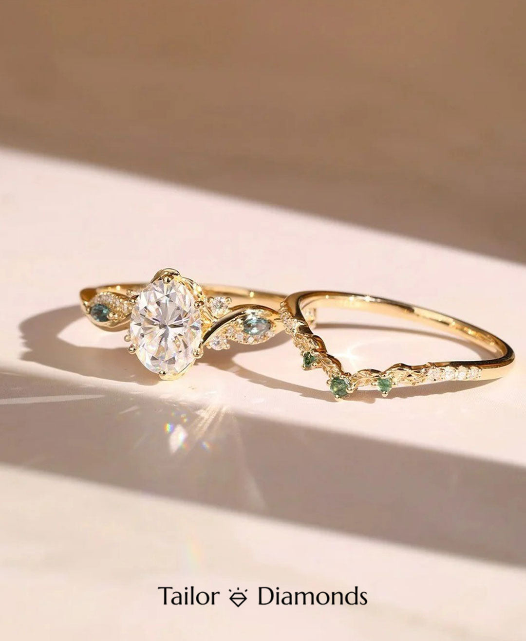 Double Green Gemstone Vine Ring
