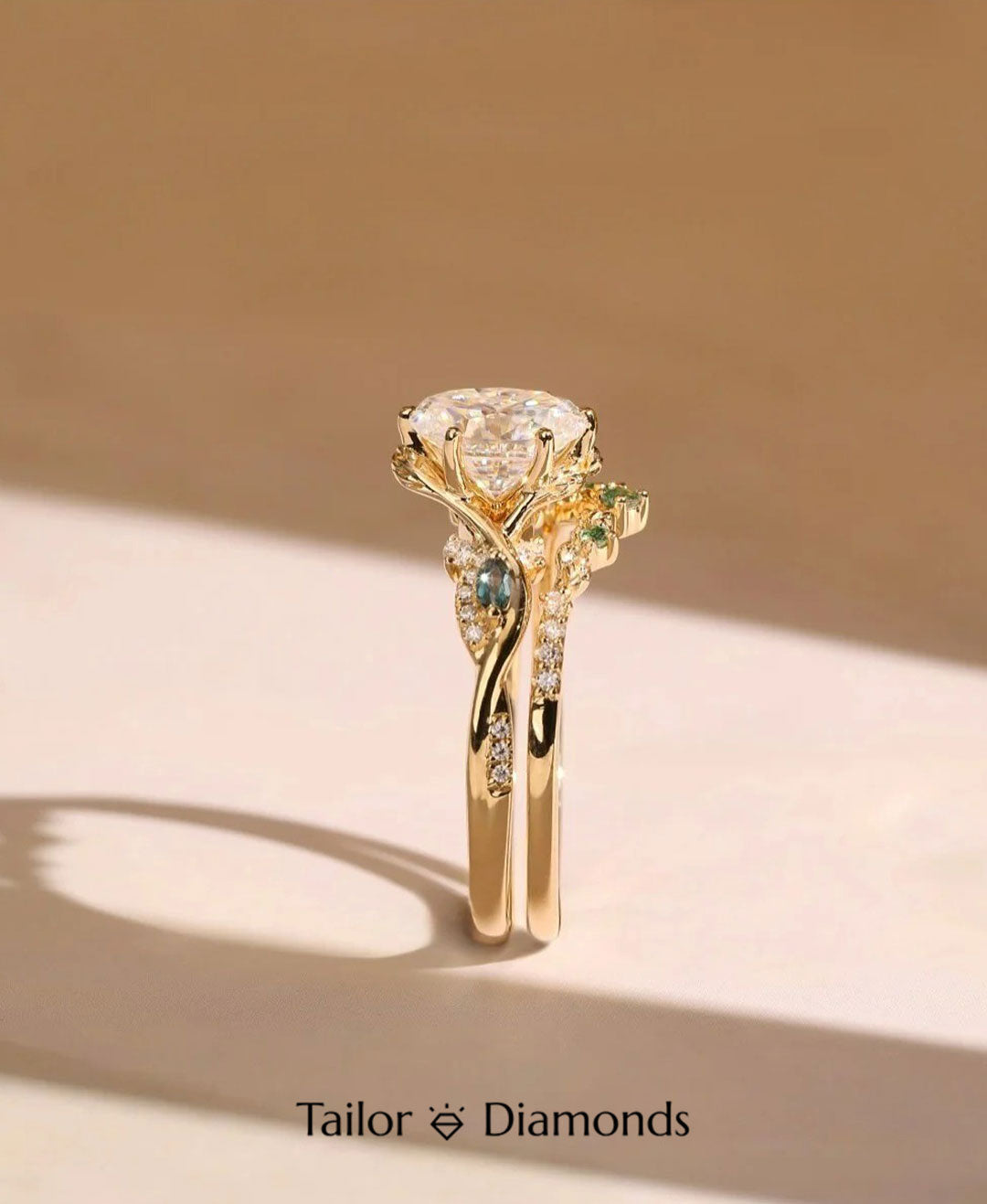 Double Green Gemstone Vine Ring