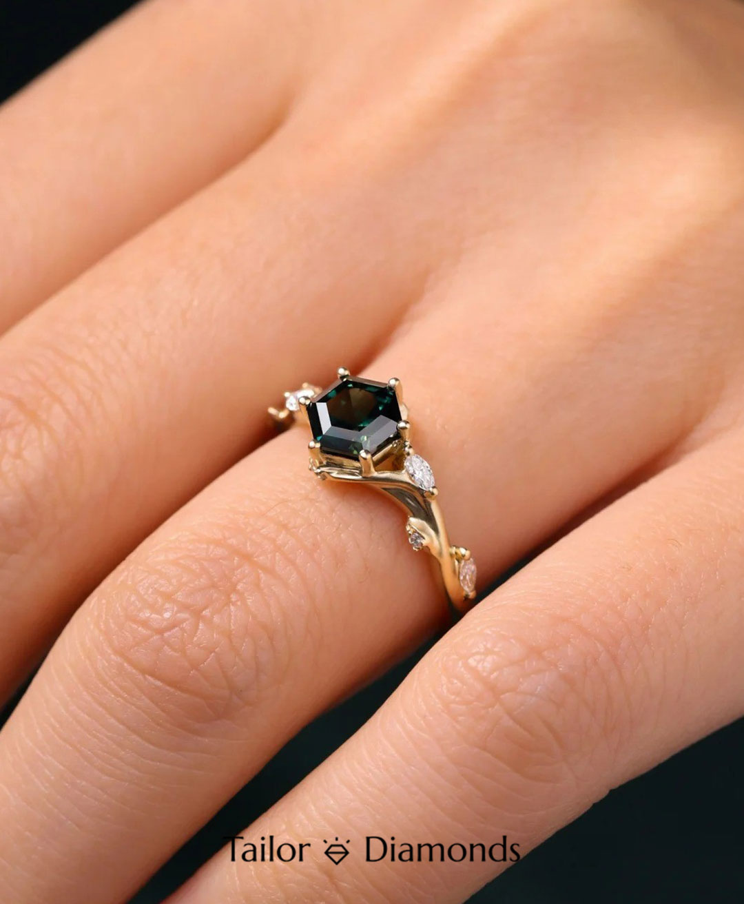 Gold Branch Dark Green Diamond Ring