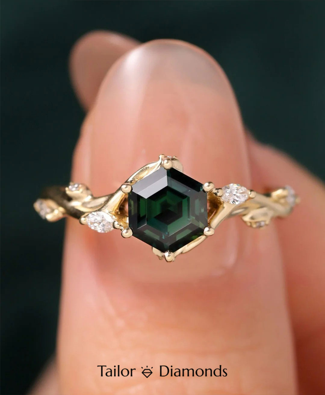 Gold Branch Dark Green Diamond Ring