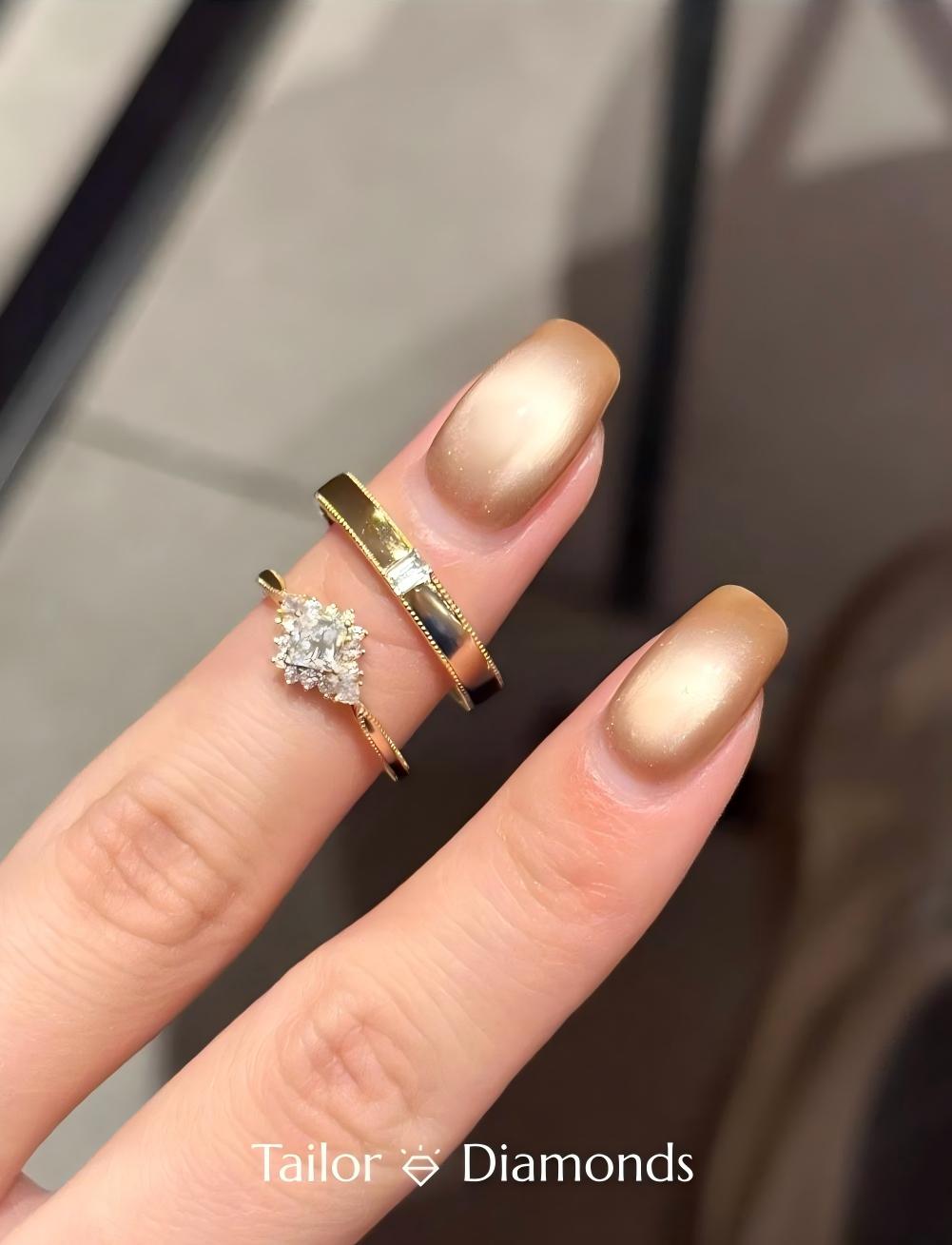 Gold Diamond Plain Band Couple Ring