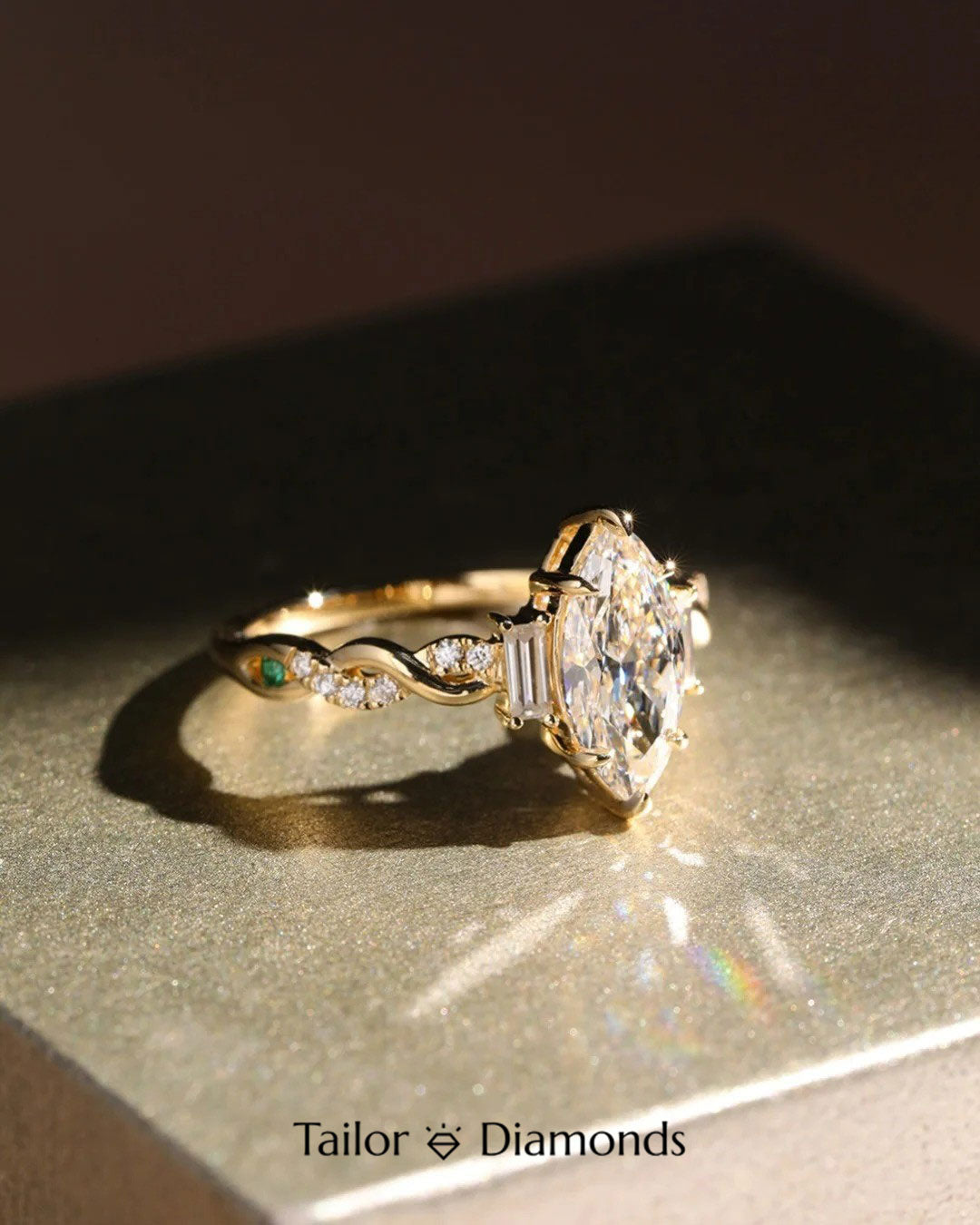 Gold Inlaid Marquise White Diamond Ring