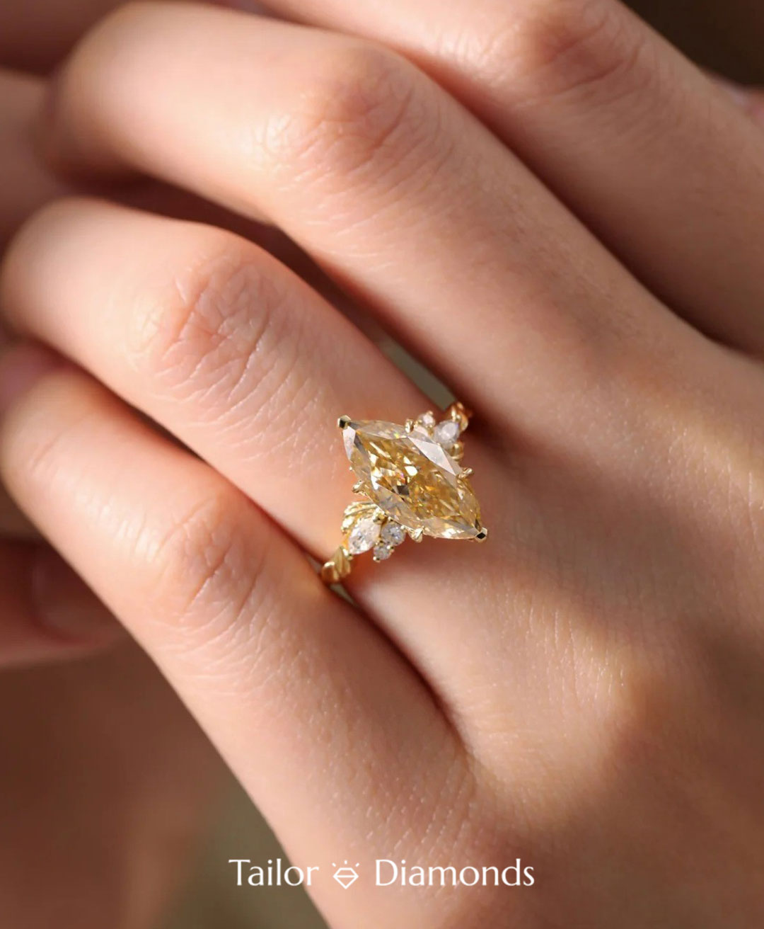 Gold Inlaid Yellow Diamond Marquise Ring