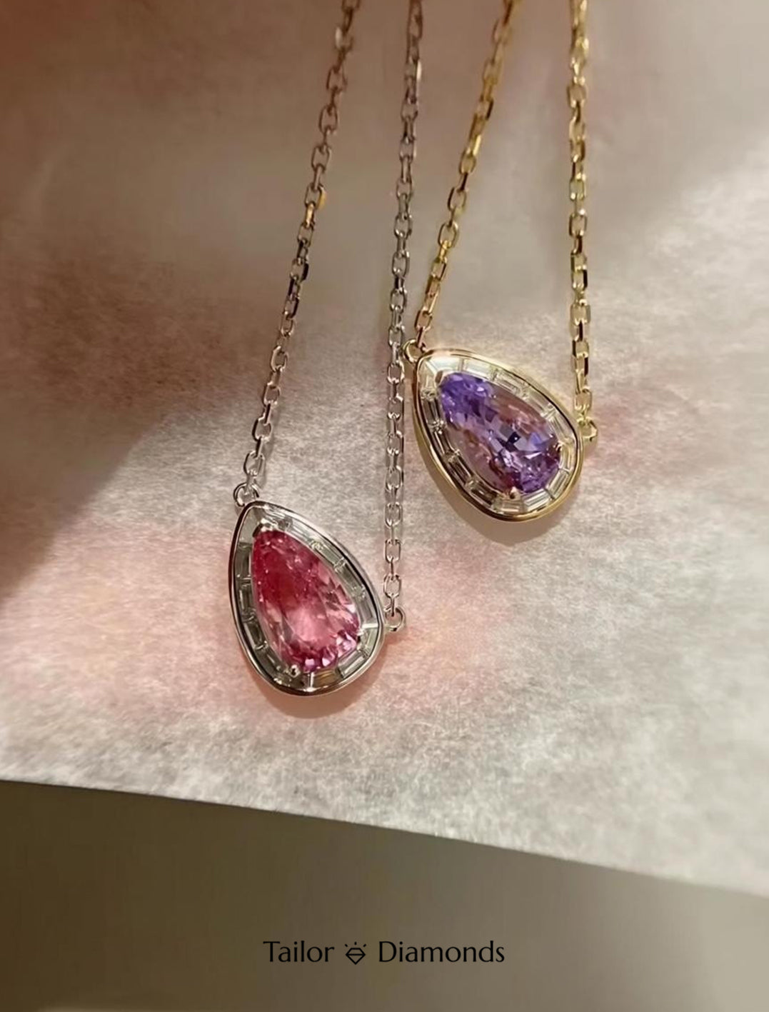 Gold Teardrop Amethyst Diamond Necklace