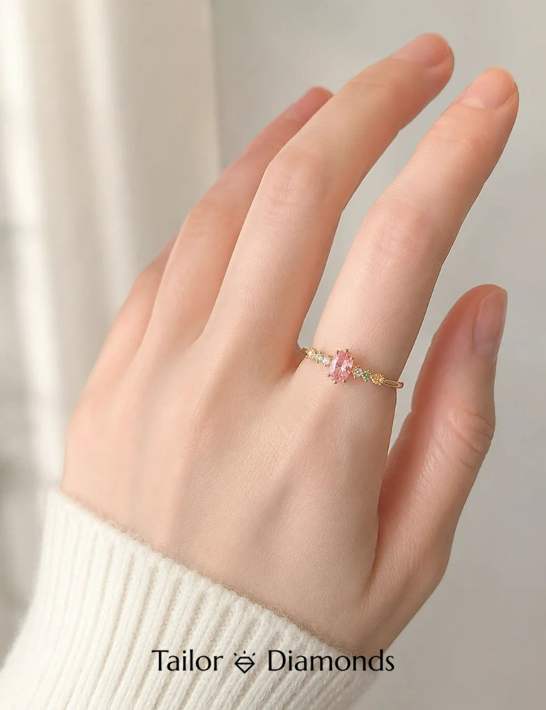 Oval Pink Sapphire Thin Ring