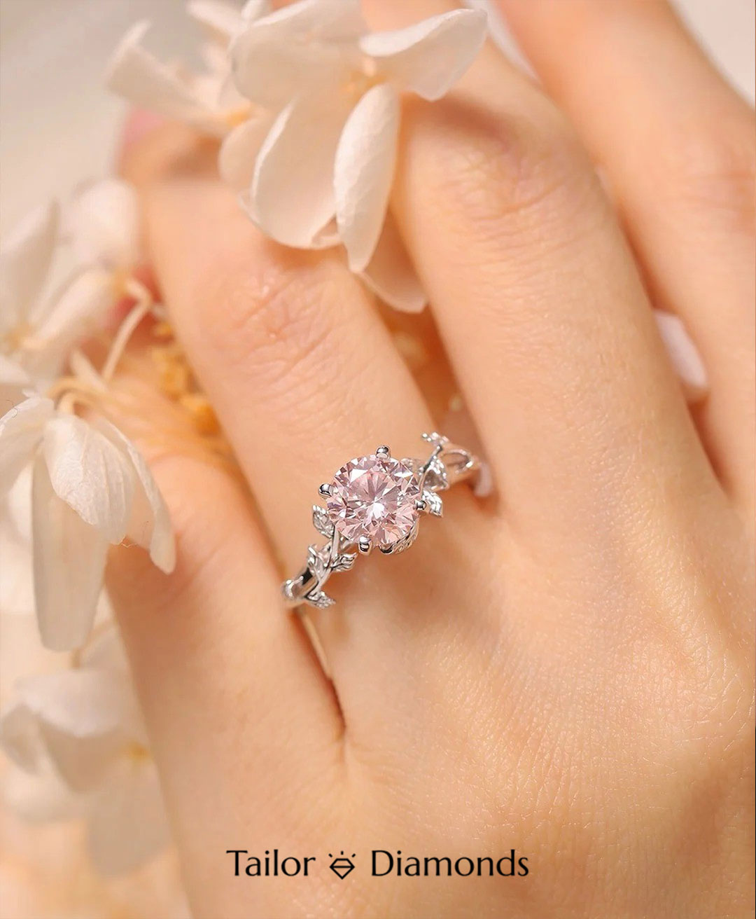 Pink Diamond Silver Vine Ring