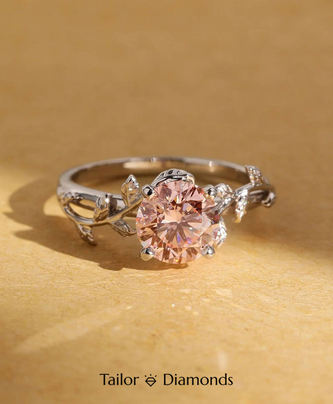 Pink Diamond Silver Vine Ring