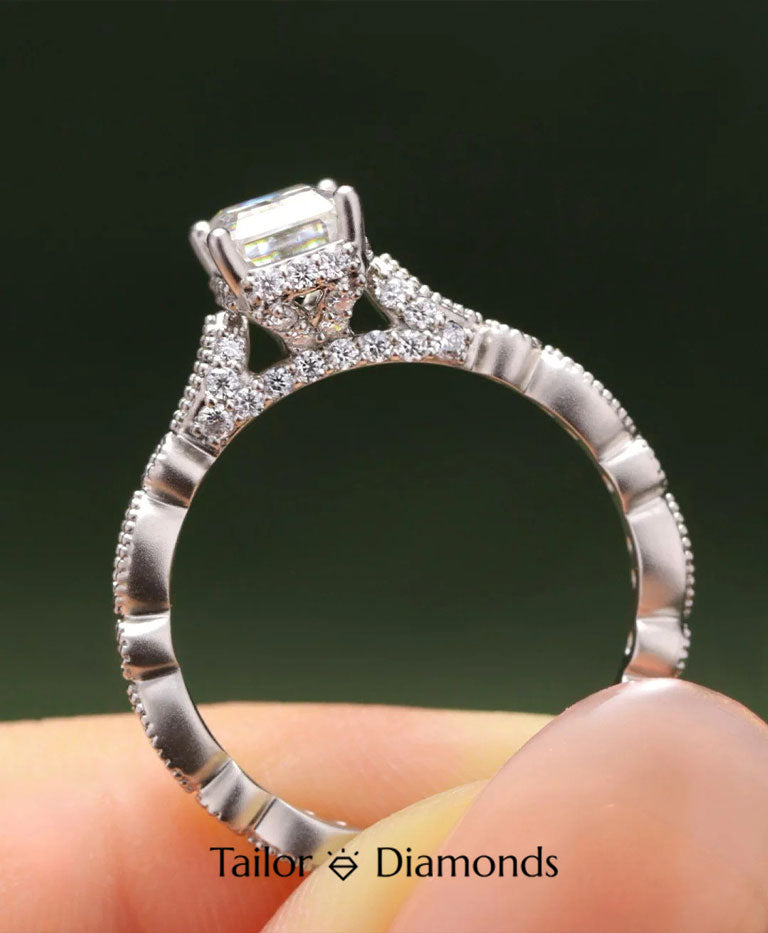 Rectangular White Diamond Twisted Ring