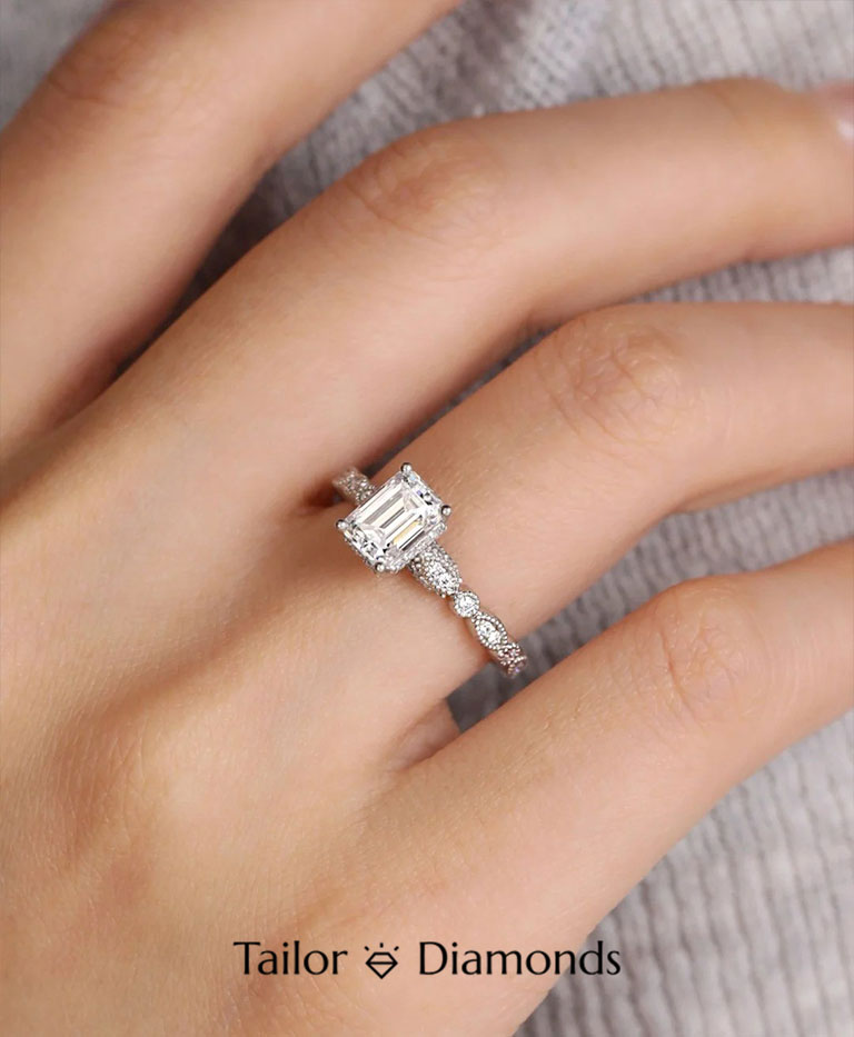 Rectangular White Diamond Twisted Ring
