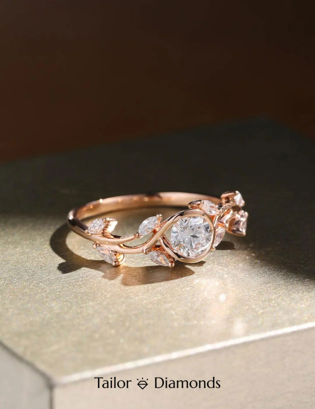 Rose Gold Branch Round Diamond Ring