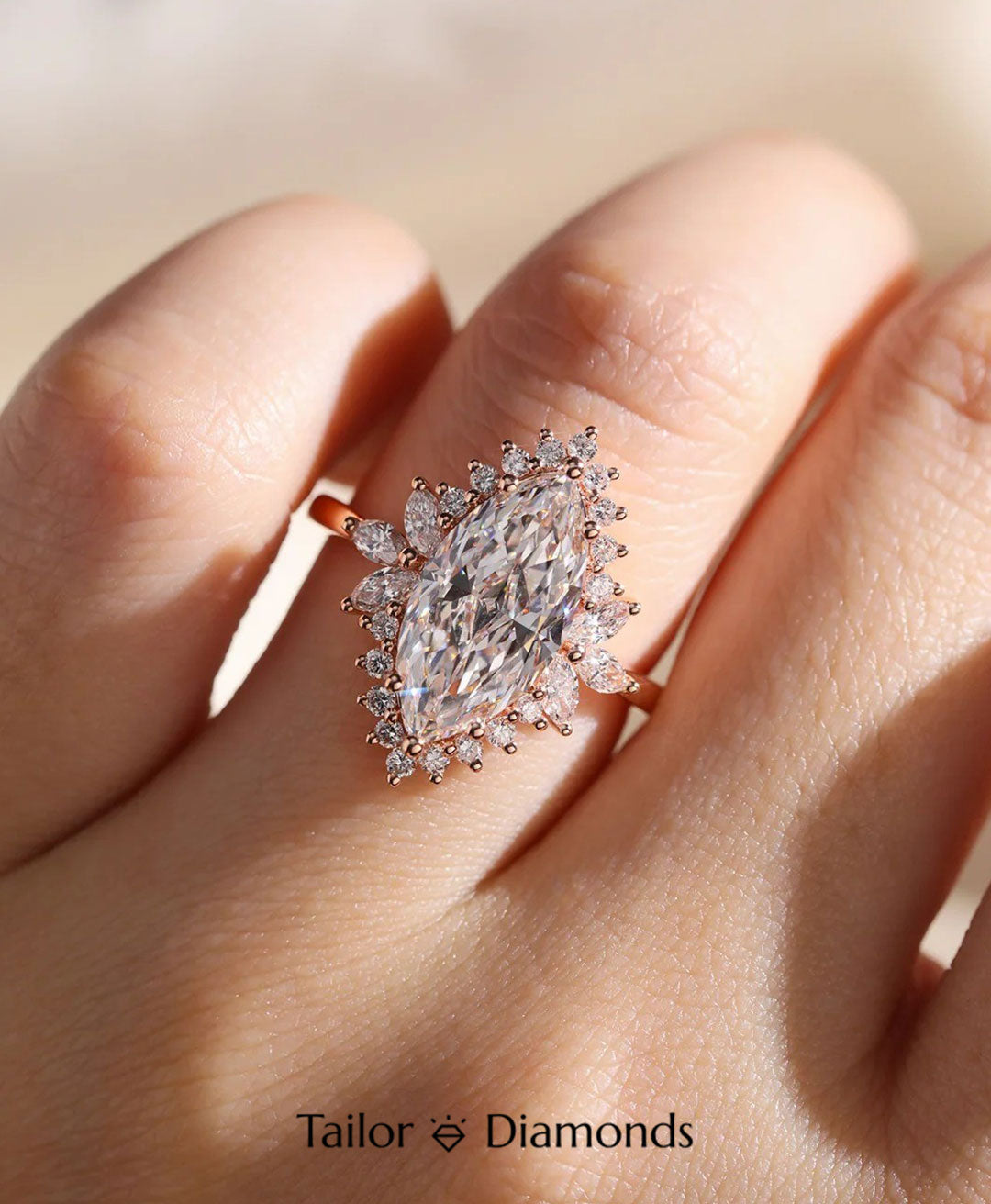 Rose Gold Halo Marquise Diamond Ring