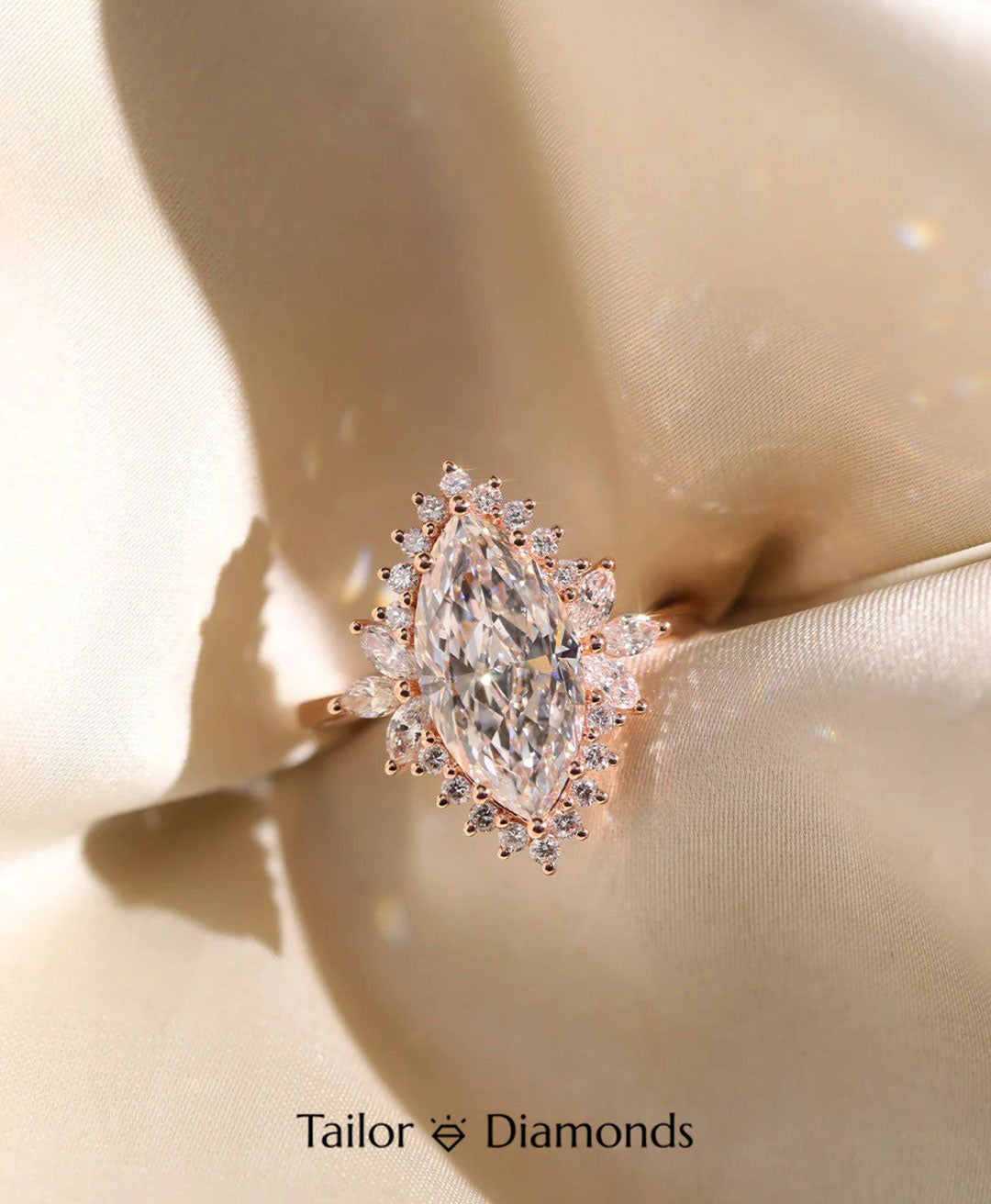 Rose Gold Halo Marquise Diamond Ring
