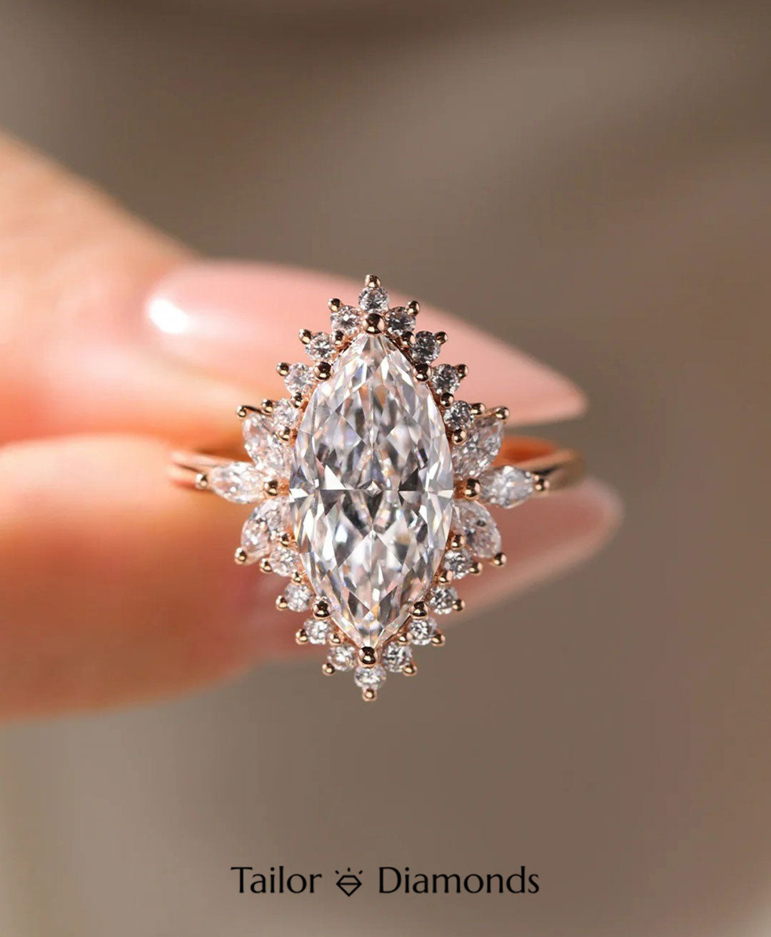 Rose Gold Halo Marquise Diamond Ring