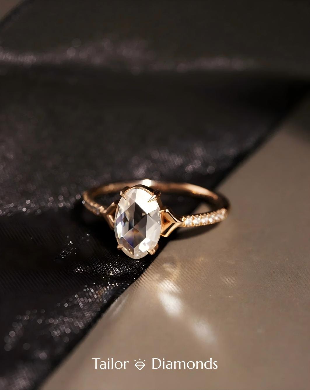 Rose Gold Oval White Diamond Ring