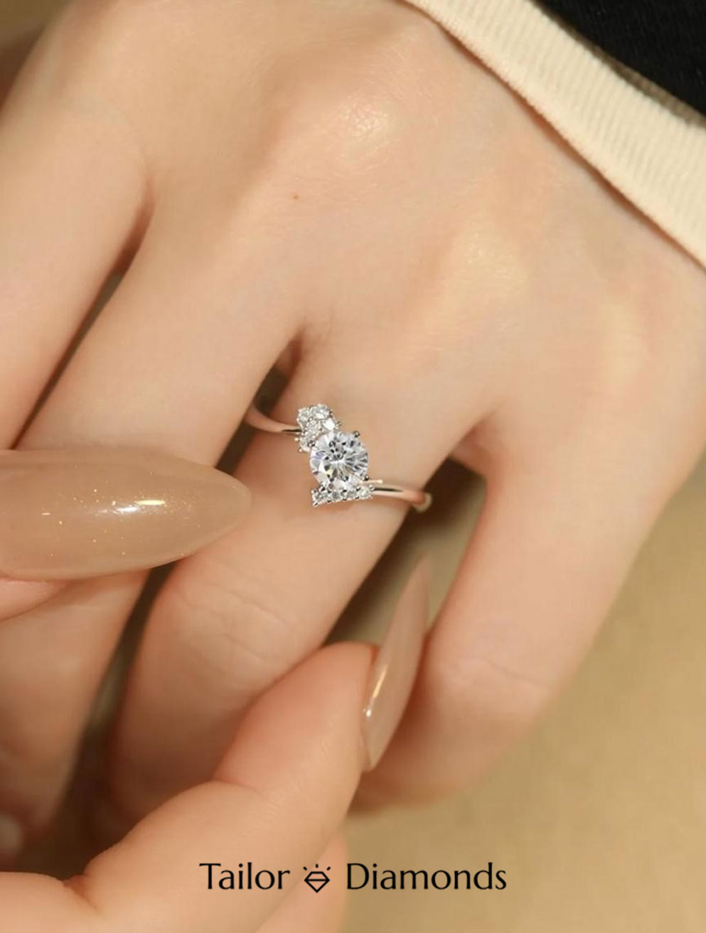 Rose Gold Three Stone Round Diamond Ring