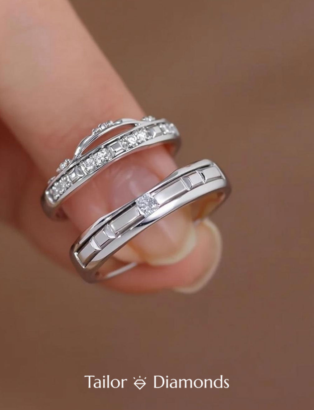 Silver Diamond Cross Couple Ring