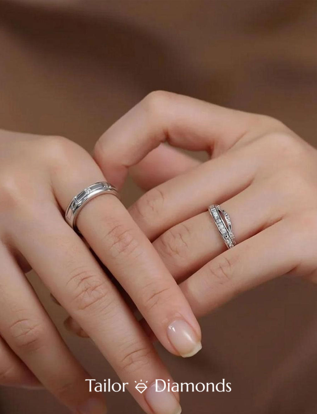 Silver Diamond Cross Couple Ring