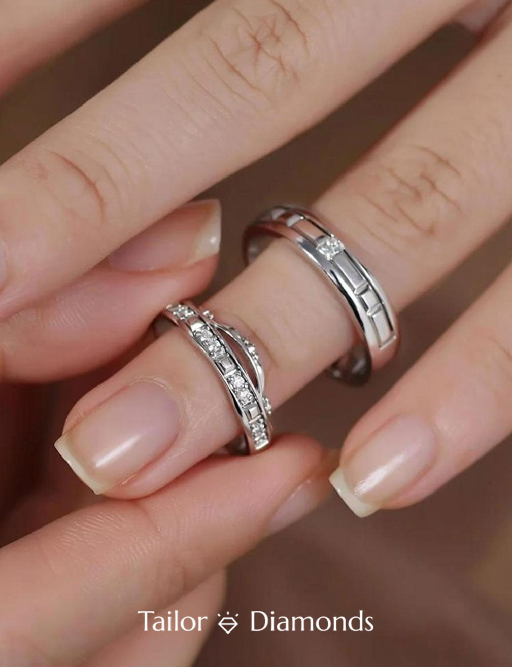 Silver Diamond Cross Couple Ring