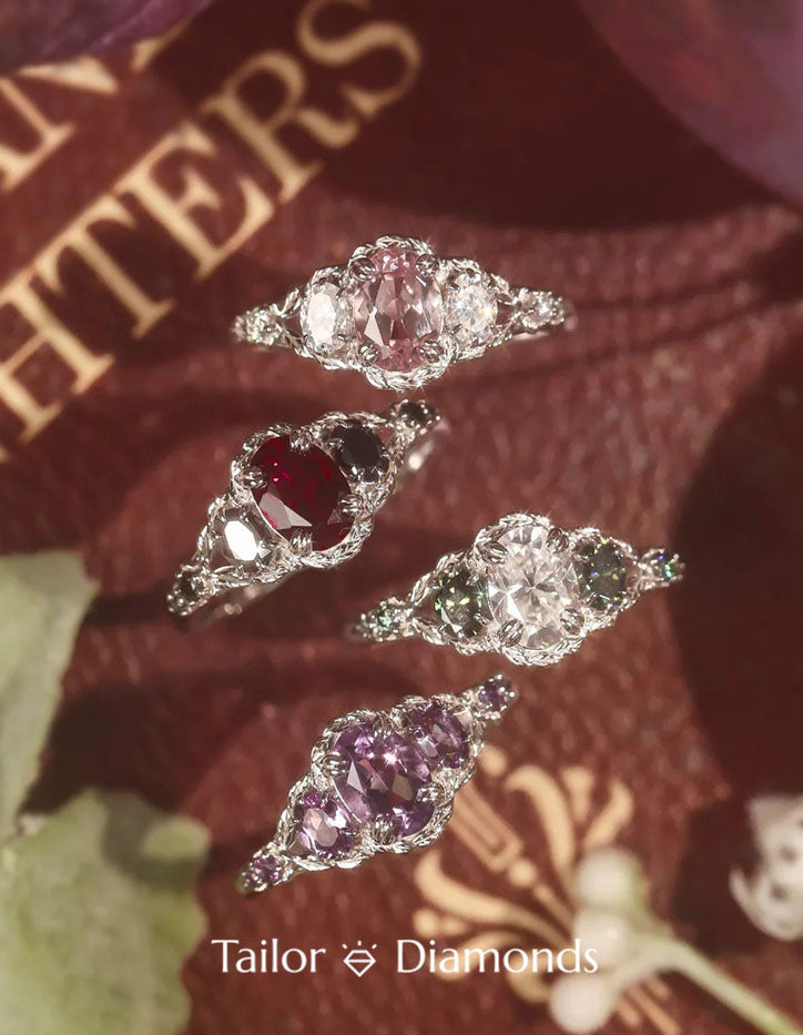 Silver Inlaid Oval Pink Diamond Ring