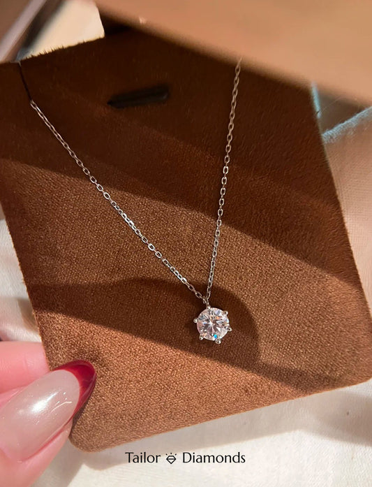 Silver Round 6-Prong Setting Cubic Zirconia Necklace