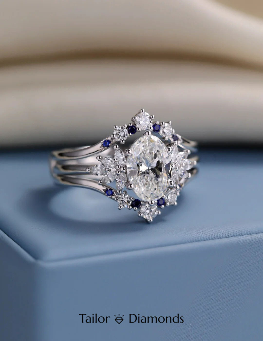Star Claw Marquise Diamond Three Strand Stacked Ring