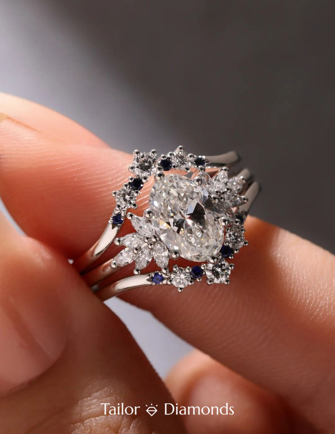 Star Claw Marquise Diamond Three Strand Stacked Ring