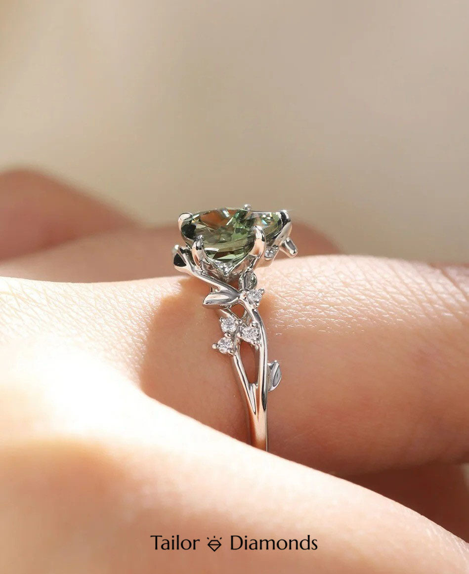 Twisted Rope Claw Green Diamond Stackable Ring
