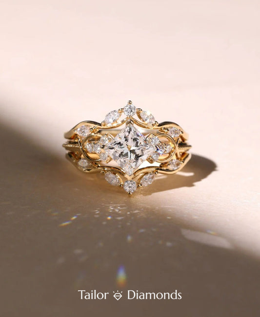 Twisted Vine Intertwined Princess Cut Diamond Ring