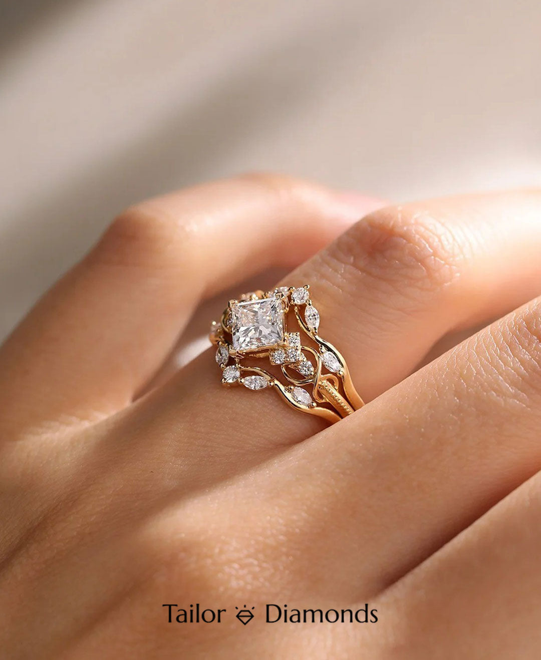 Twisted Vine Intertwined Princess Cut Diamond Ring