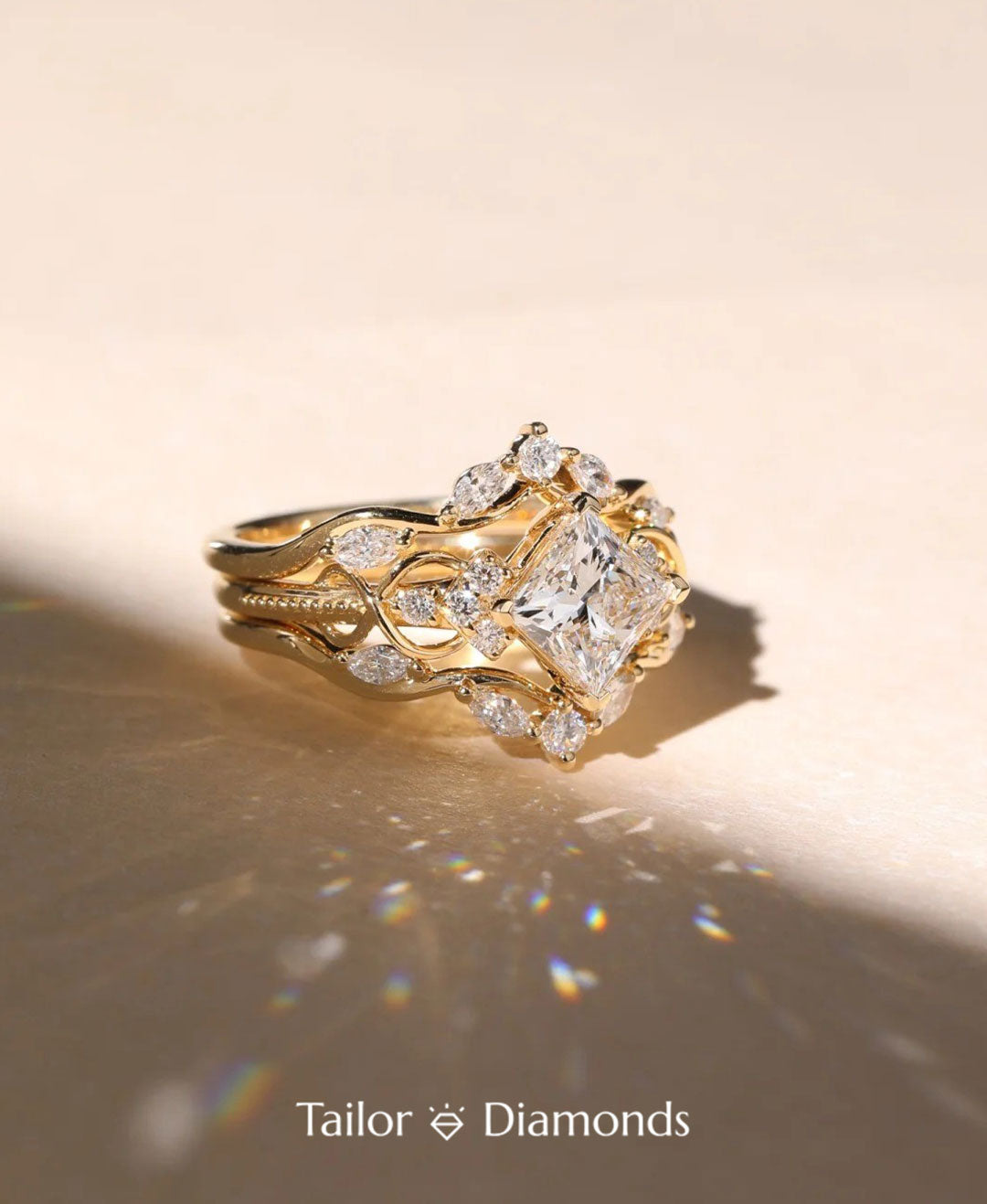 Twisted Vine Intertwined Princess Cut Diamond Ring