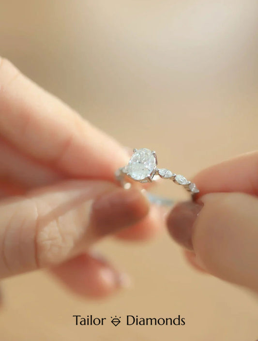 Two-Tone Gold Petal Halo Round Diamond Ring