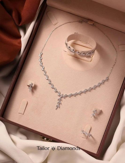 White Diamond Branch Leaf Natural Fresh Jewelry Set