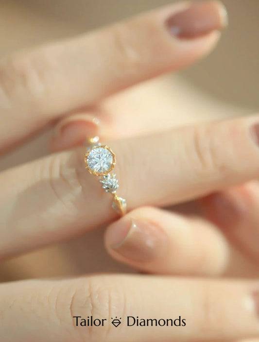White Gold Four Prong Half Pave Round Diamond Ring