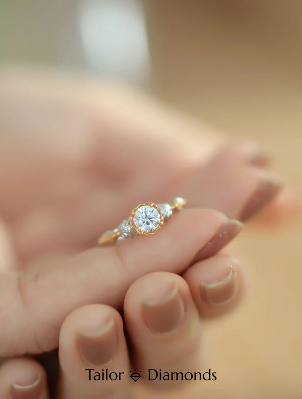 White Gold Four Prong Half Pave Round Diamond Ring