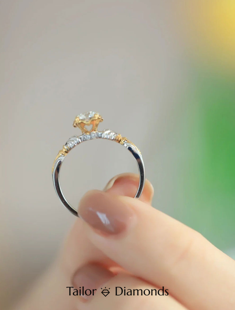 White Gold Four Prong Half Pave Round Diamond Ring