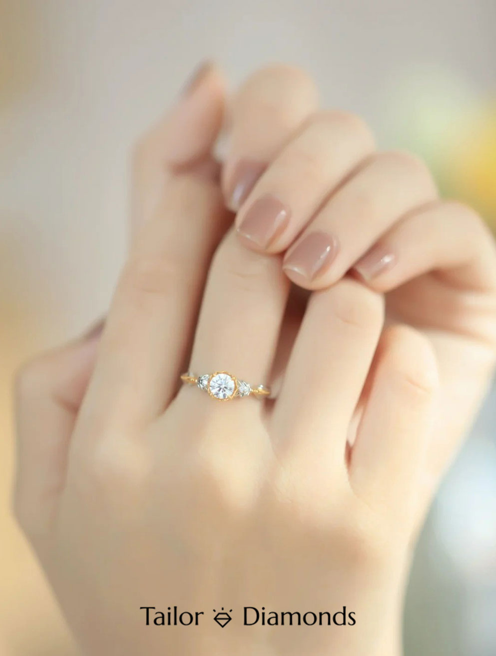 White Gold Four Prong Half Pave Round Diamond Ring