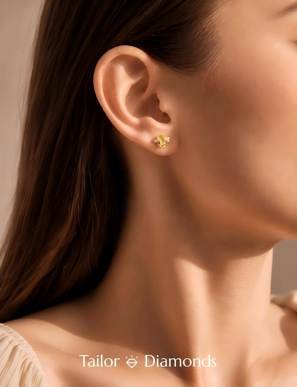 Yellow Diamond Oval Ear Studs